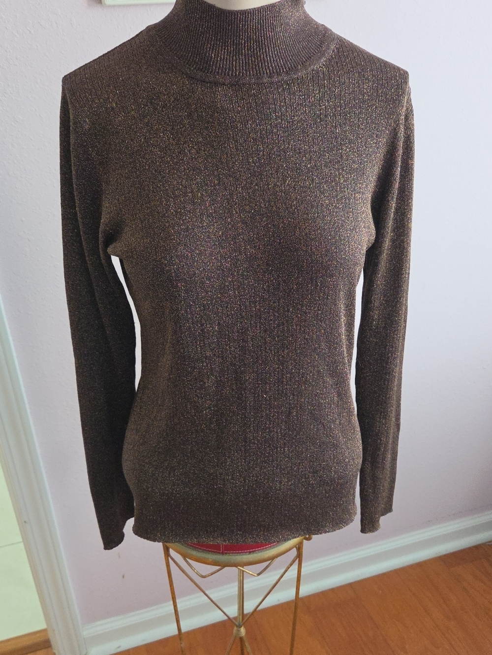 Metallic Brown Turtleneck Sweater